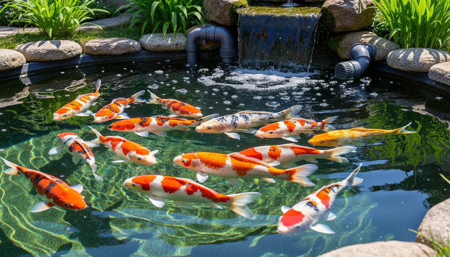 Submersible pump and filtration components installed in a backyard pond
